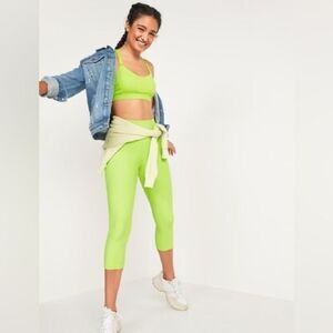 Old Navy Powersoft Crop Neon Yellow High Waist Active Leggings w/Pockets Small